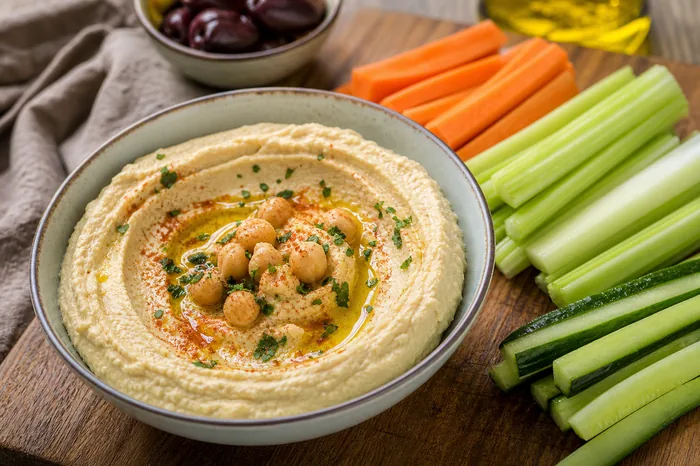 Humus ve sebze çubukları